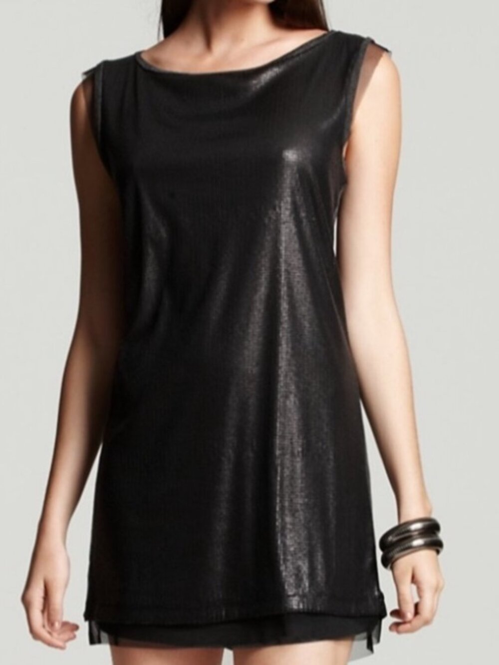 Michael Stars Black Sequin Sleeveless Tee Shirt Dress, O/S